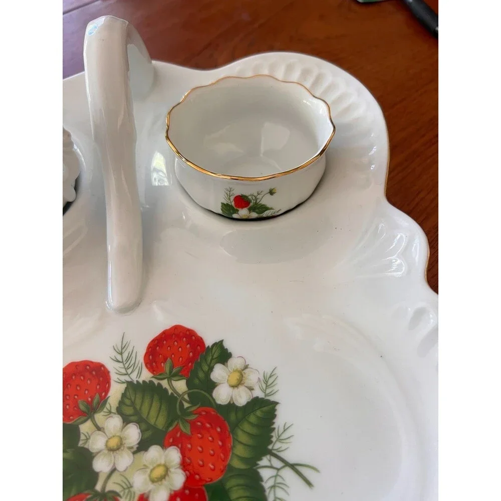Vintage Gerold Porzellan Bavaria Strawberry Creamer Sugar Bowl Tray Set, West Ge